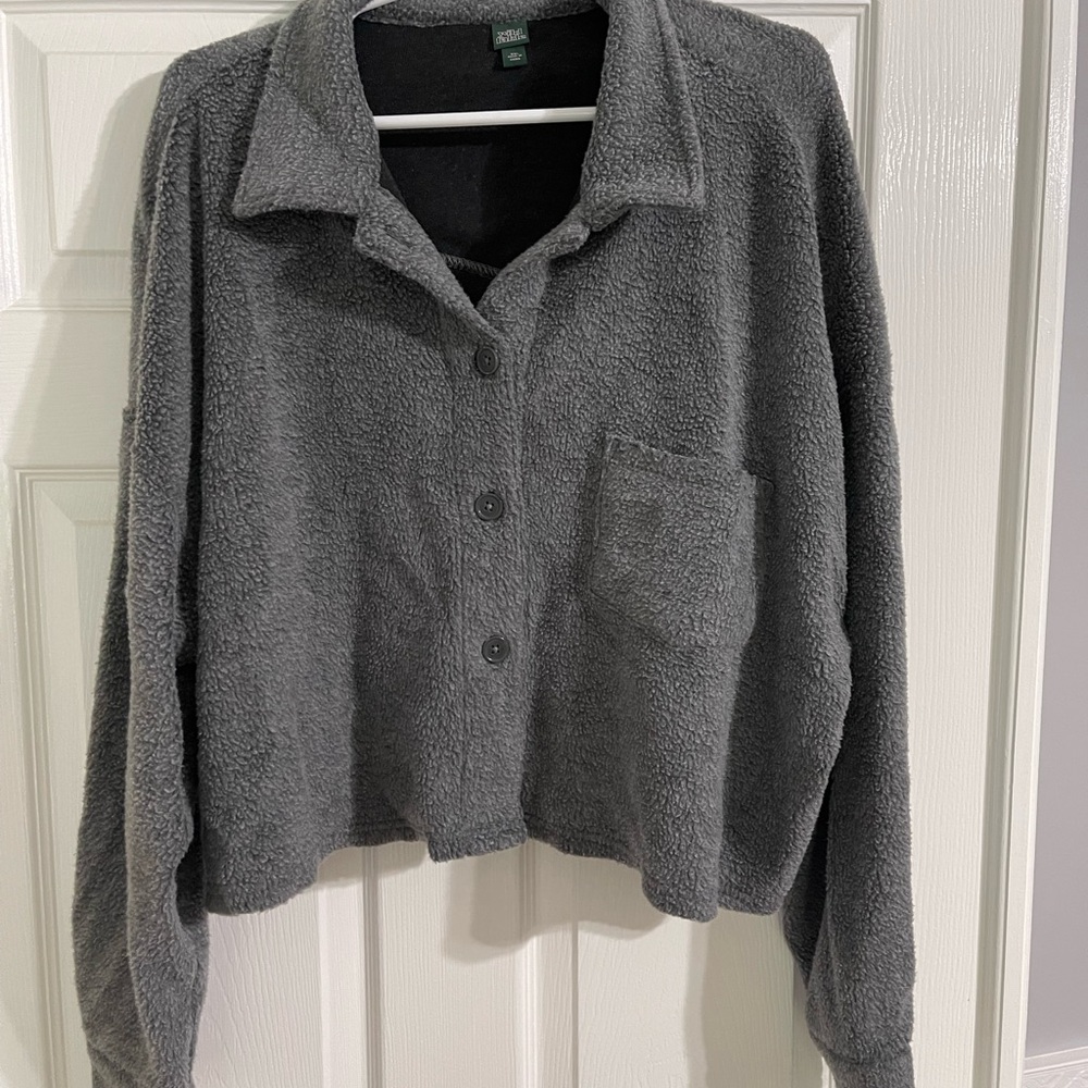 Wild Fable Cropped Gray Teddy Jacket Cozy Style